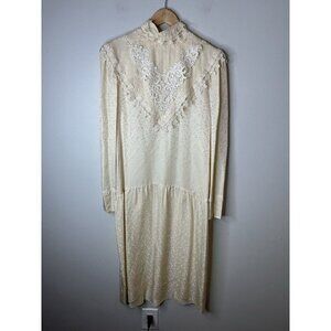 Vintage Jessica McClintock Sheer Ivory Lace Bridal Prairie Dress Classic Sleeve